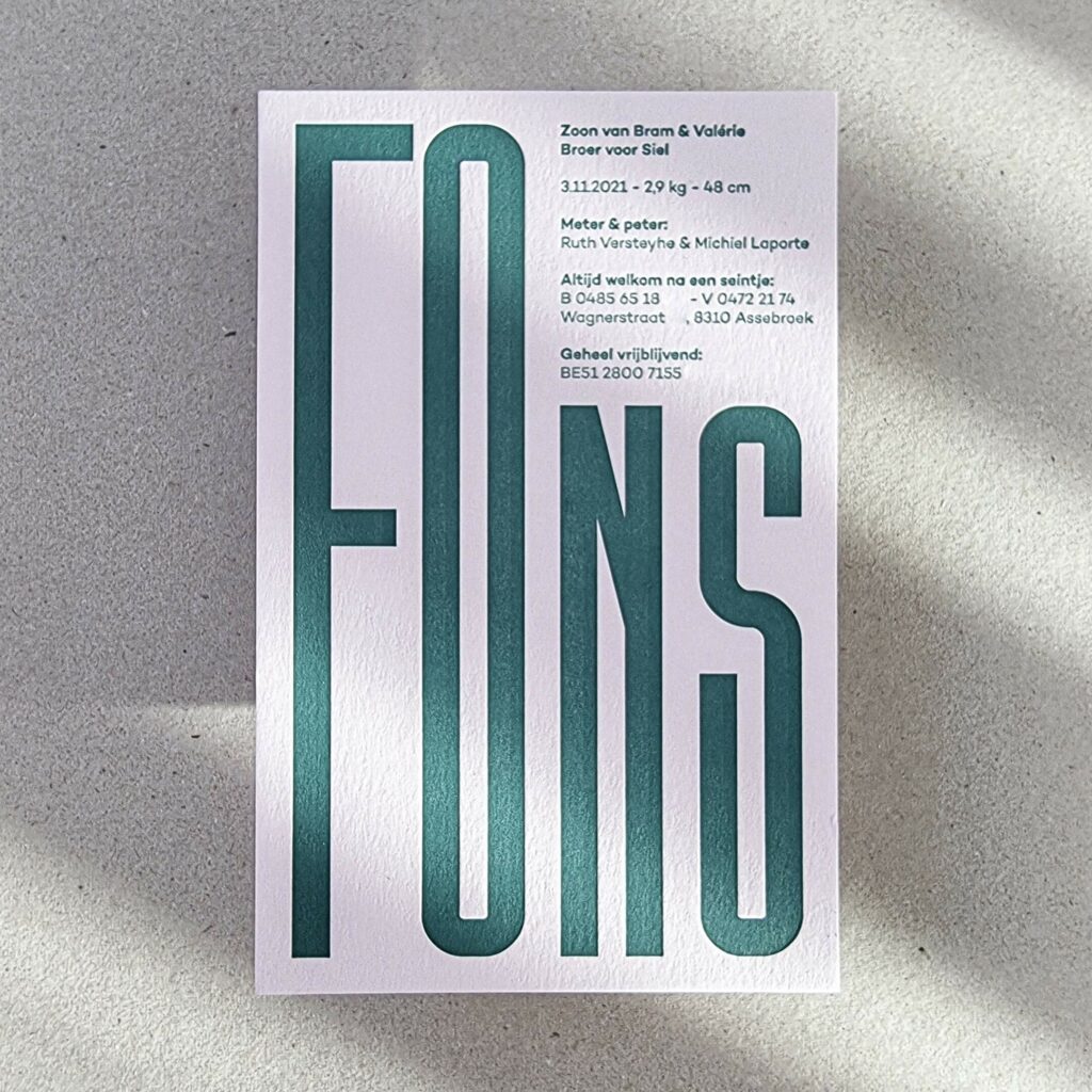 Fons letterpress geboortekaart