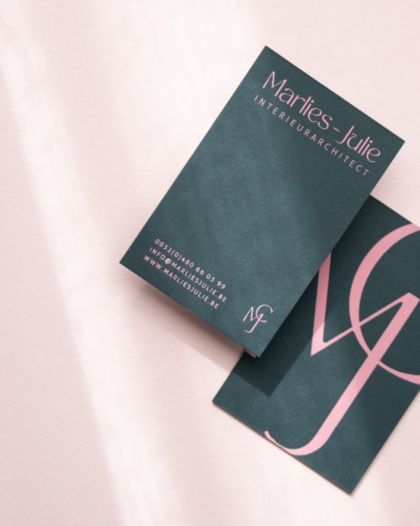 visitekaartjes roze en groen